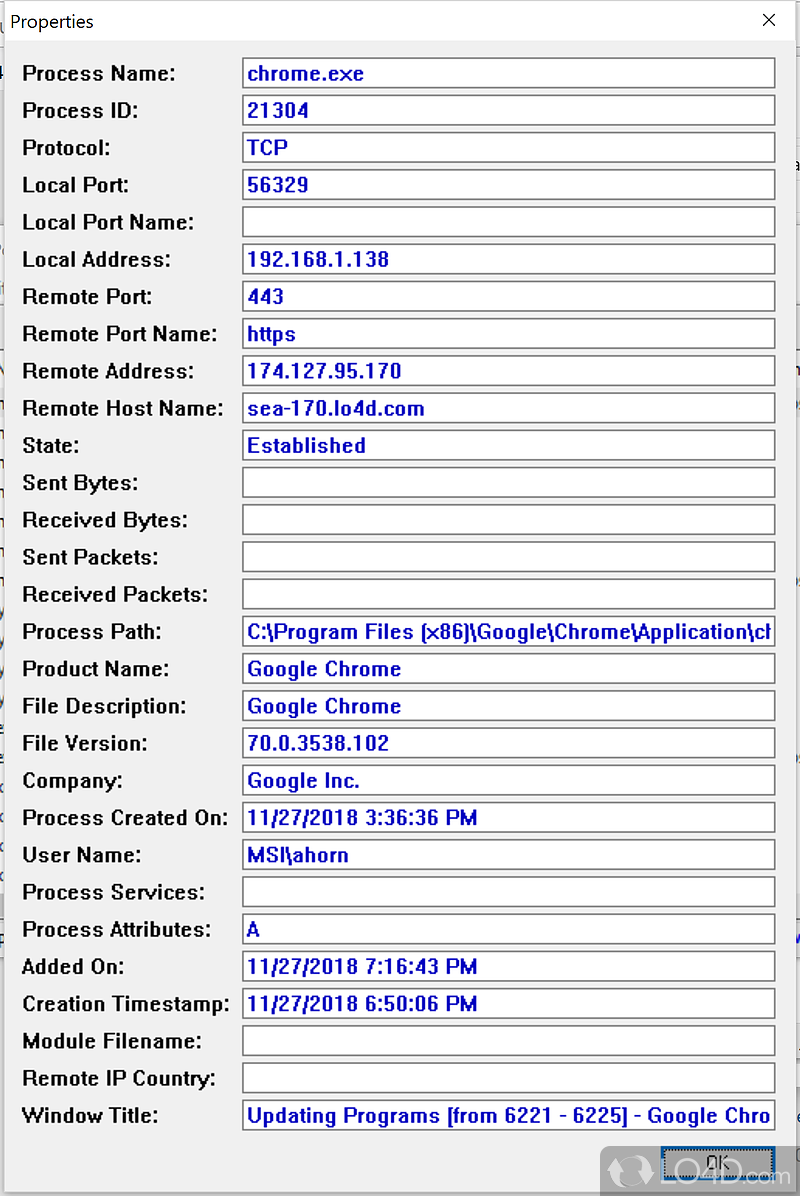 View Opened TCP/IP ports and connections - Screenshot of CurrPorts