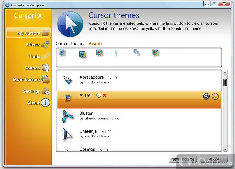 Change the cursor by choosing between different modern models - Screenshot of CursorFX