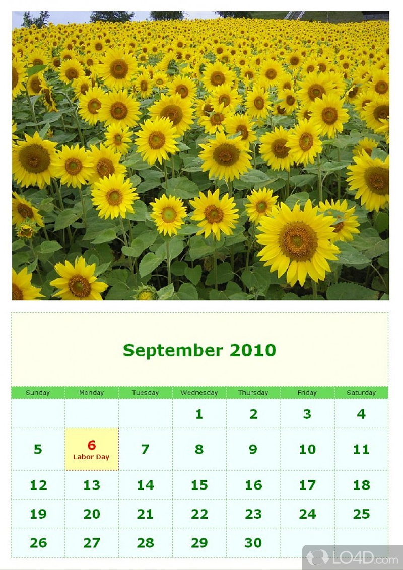 Custom Calendar Maker: User interface - Screenshot of Custom Calendar Maker