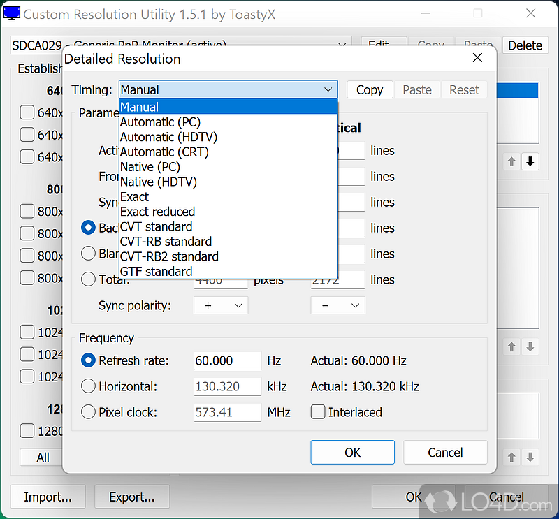EDID importing and standard resolutions - Screenshot of Custom Resolution Utility