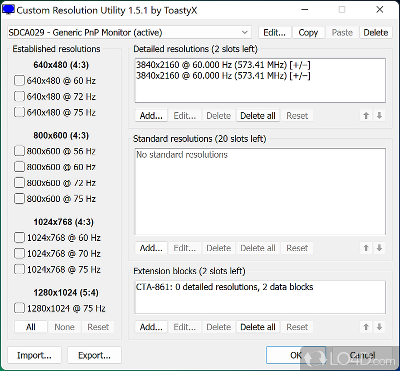 Define custom resolution configurations for NVIDIA - Screenshot of Custom Resolution Utility