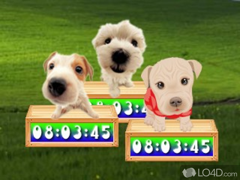 Adds a puppy character to desktop which includes a clock - Screenshot of Cute Puppy Clock