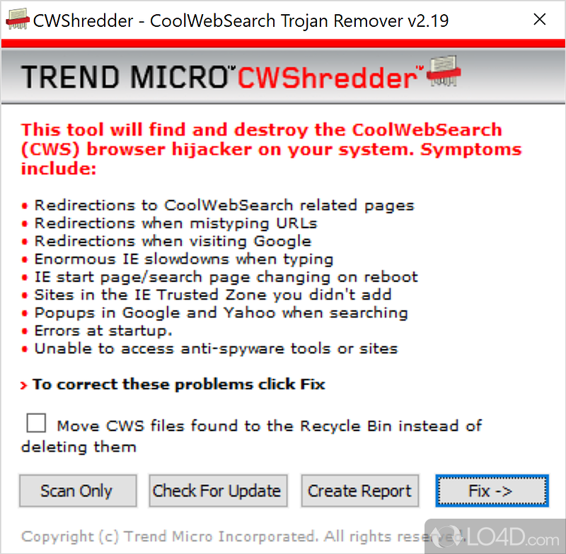 Wizard-like app which can easily scan hard drive for the CoolWebSearch malware - Screenshot of CWShredder