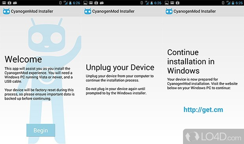 Software solution that comes in to all those who want to install CyanogenMod onto their mobile phones - Screenshot of CyanogenMod Installer