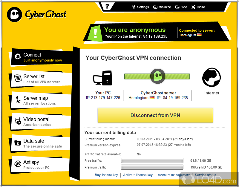 Subscription-based VPN for home or business - Screenshot of CyberGhost VPN