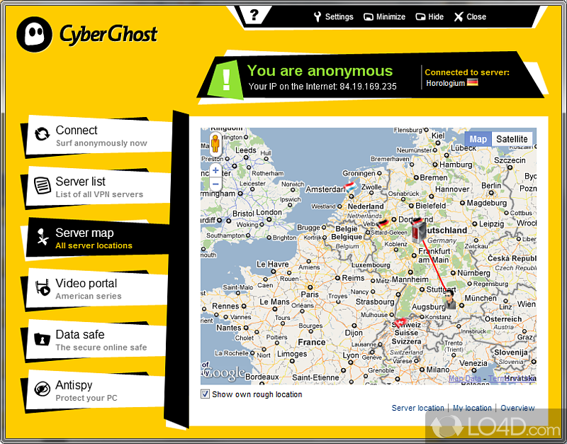 Access blocked sites or region-locked content - Screenshot of CyberGhost VPN