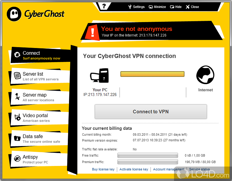 Change the IP and protect the online identity - Screenshot of CyberGhost VPN