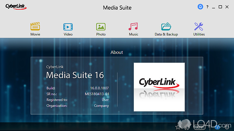 Data and backup features, and utilities - Screenshot of CyberLink Media Suite