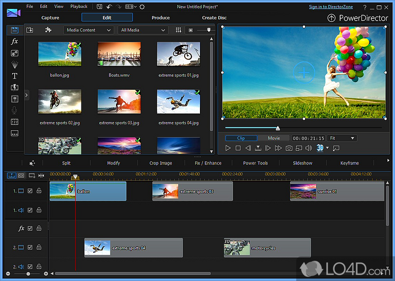 Edit videos using three different modes, special effects, transitions - Screenshot of CyberLink PowerDirector
