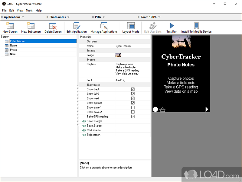 Displays a interface and can create GPS databases for a wide range of uses - Screenshot of CyberTracker