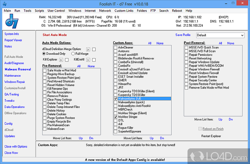 Specially designed for PC technicians, this utility is worth having when you need to increase productivity - Screenshot of D7