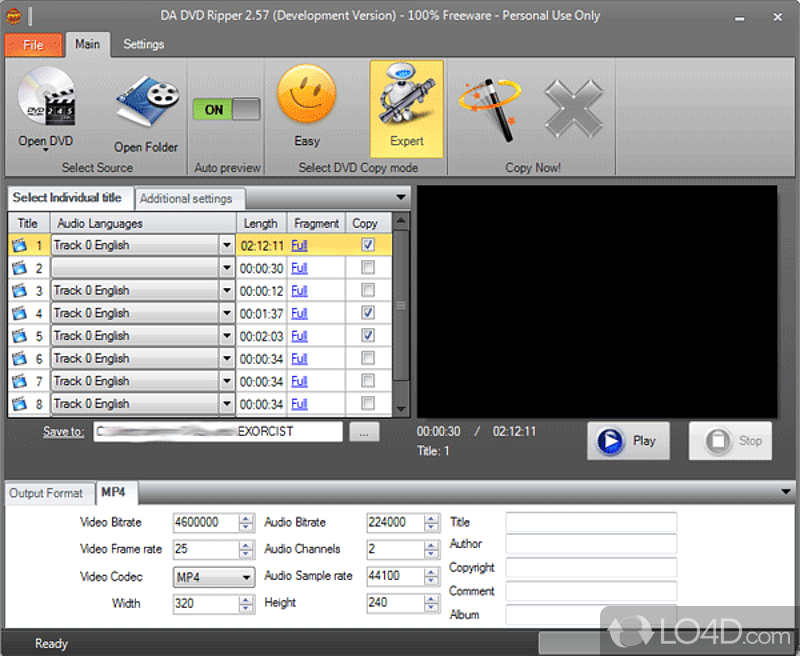With DADVD Ripper copy any unlimited number of movies to a any format - Screenshot of DA DVD Ripper