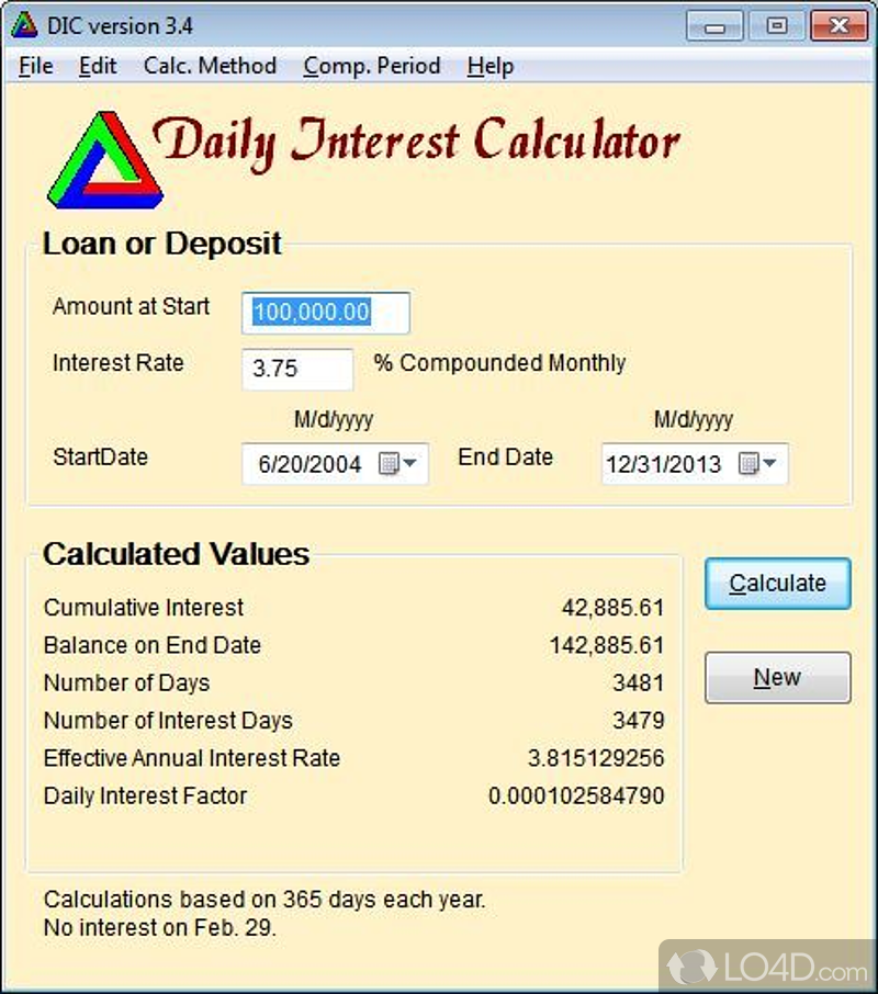 Simple user interface - Screenshot of Daily Interest Calculator