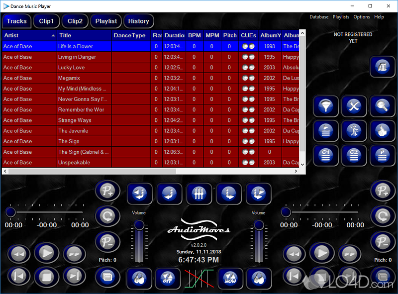 Audio player designed for touch screens to manage music collection using playlists - Screenshot of Dance Music Player