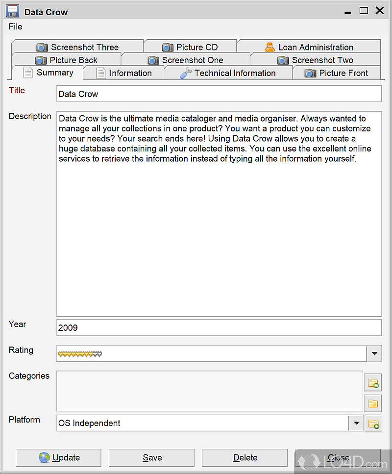 Organize the media - Screenshot of Data Crow