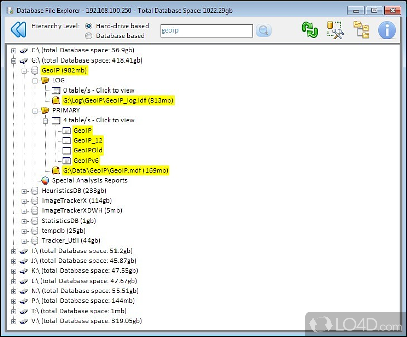 View detailed information about database files and file groups by just filling out settings related to the SQL server connection - Screenshot of Database File Explorer