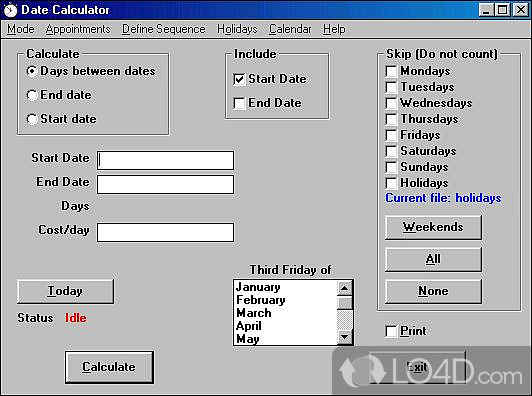 Perform a wide array of date-related calculation - Screenshot of Date Calculator