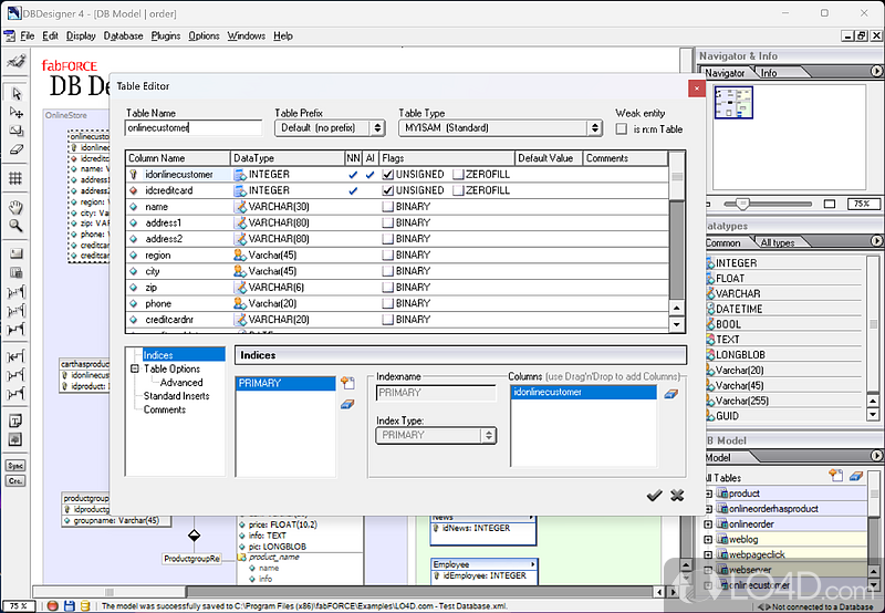 Create and manage ODBC databases - Screenshot of DBDesigner