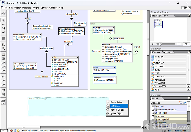 Database software that integrates database design, modeling - Screenshot of DBDesigner