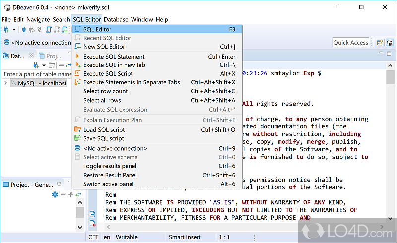 Practical SQL editor and query execution commands - Screenshot of DBeaver