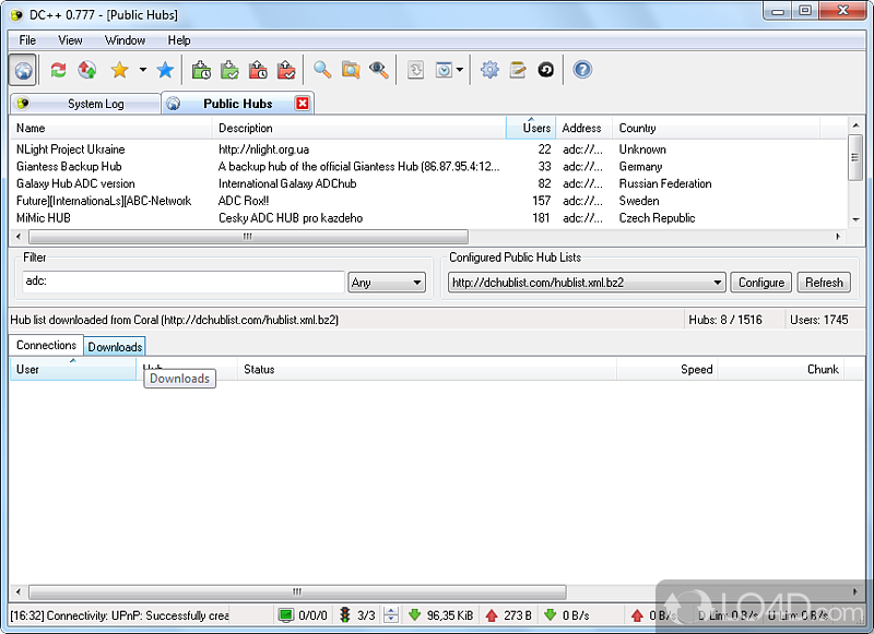 Typical setup and configuring basic settings - Screenshot of DC++