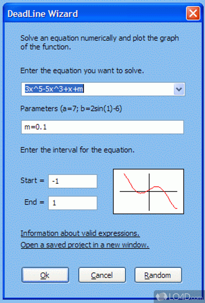 Solve equations and plot graphs - Screenshot of DeadLine Equation Calculator