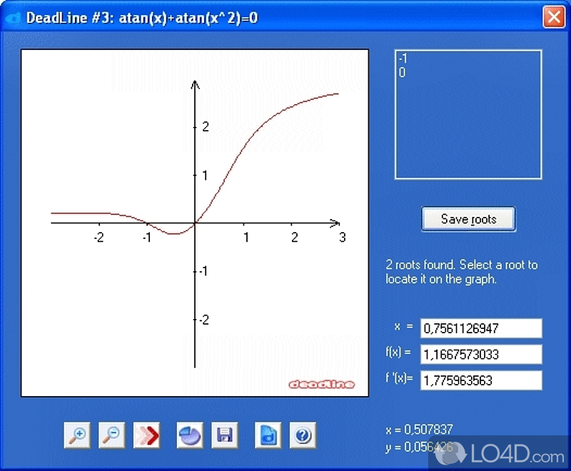 Solves algebric equations graphically and numerically - Screenshot of DeadLine Equation Calculator