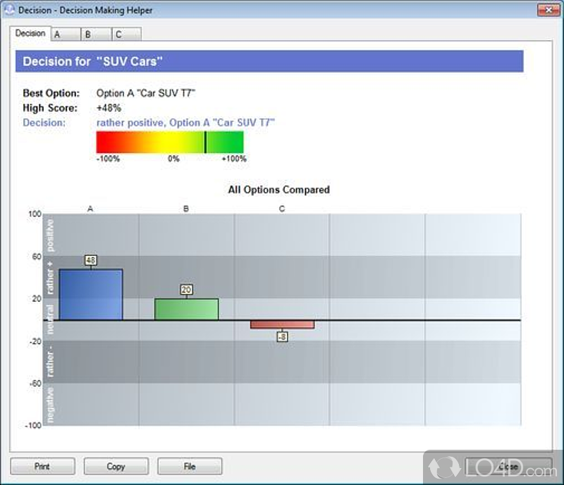 Compare your options based on various criteria - Screenshot of Decision Making Helper