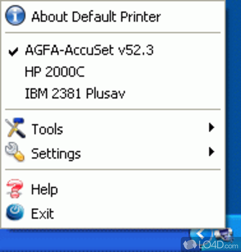Choose default printer, rename it, share it, delete - Screenshot of DefaultPrinter
