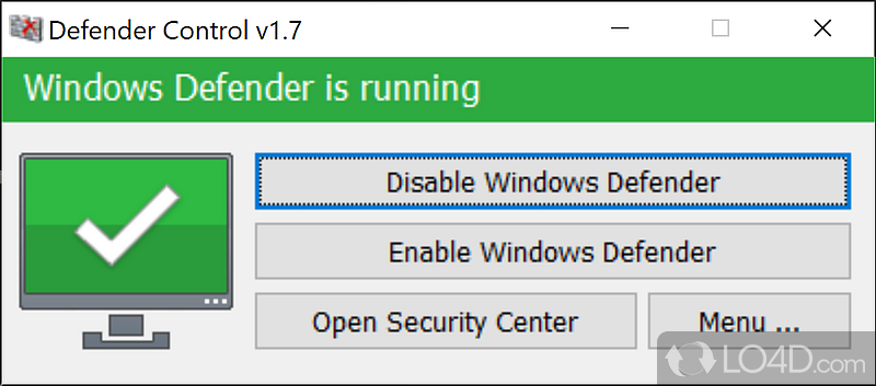 Disable Windows Defender and avert conflicts with other antivirus solutions you have installed on computer - Screenshot of Defender Control