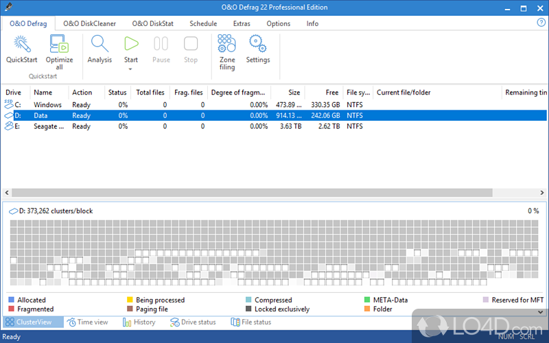 Defragmentation tool for Windows - Screenshot of O&O Defrag Professional