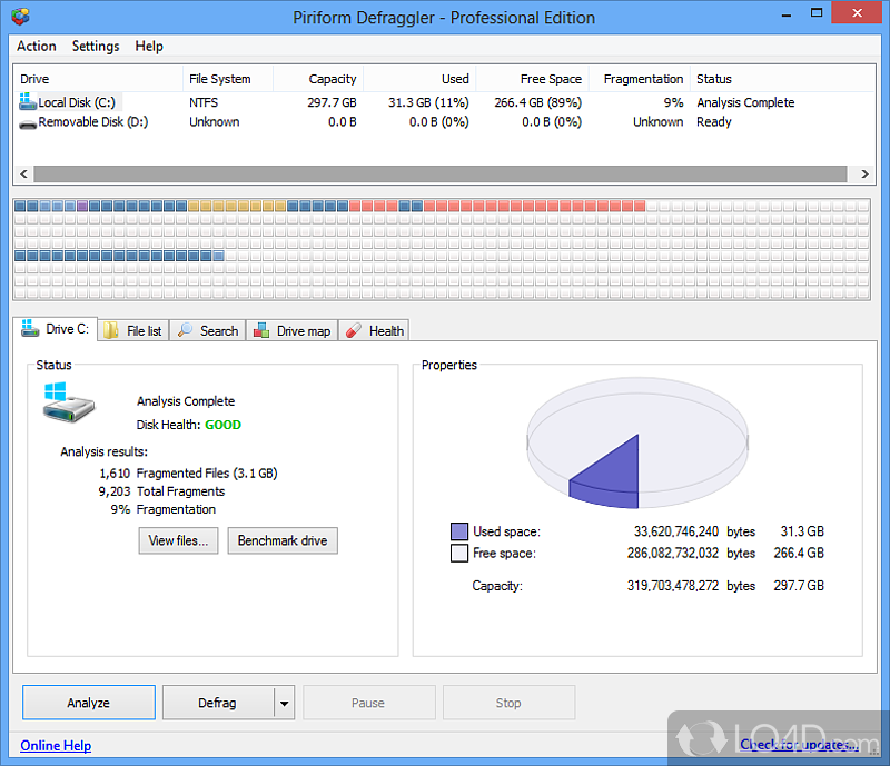 Advanced defragmentation with schedule, file exclusion - Screenshot of Defraggler