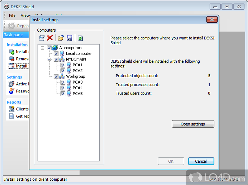 Deksi Shield: User interface - Screenshot of Deksi Shield