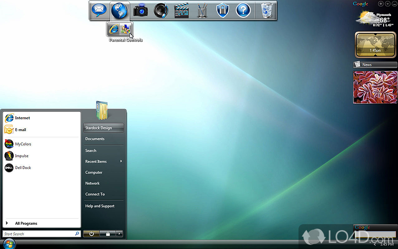 Menu system for Windows for users with a Dell computer - Screenshot of Dell Dock