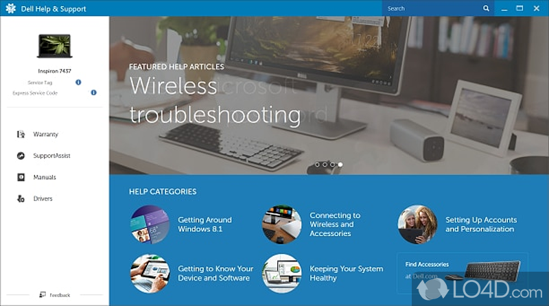 Dell Help & Support: User interface - Screenshot of Dell Help & Support