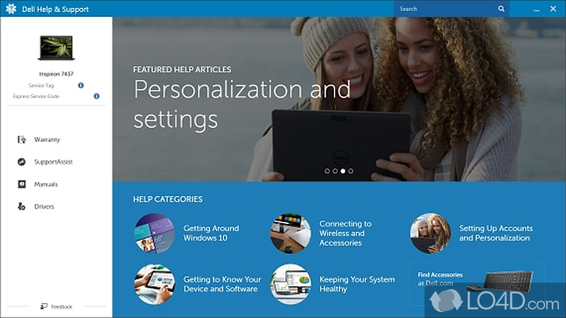 Provides assistance and guides for owners of Dell laptops and desktops - Screenshot of Dell Help & Support