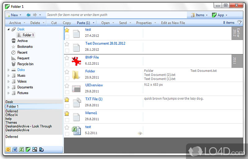 File manager with redifined desktop - Screenshot of Desk & Archive