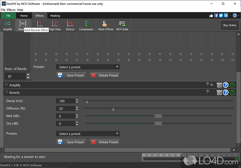 A free program for Windows, by NCH Software - Screenshot of DeskFX Audio Effects Processor