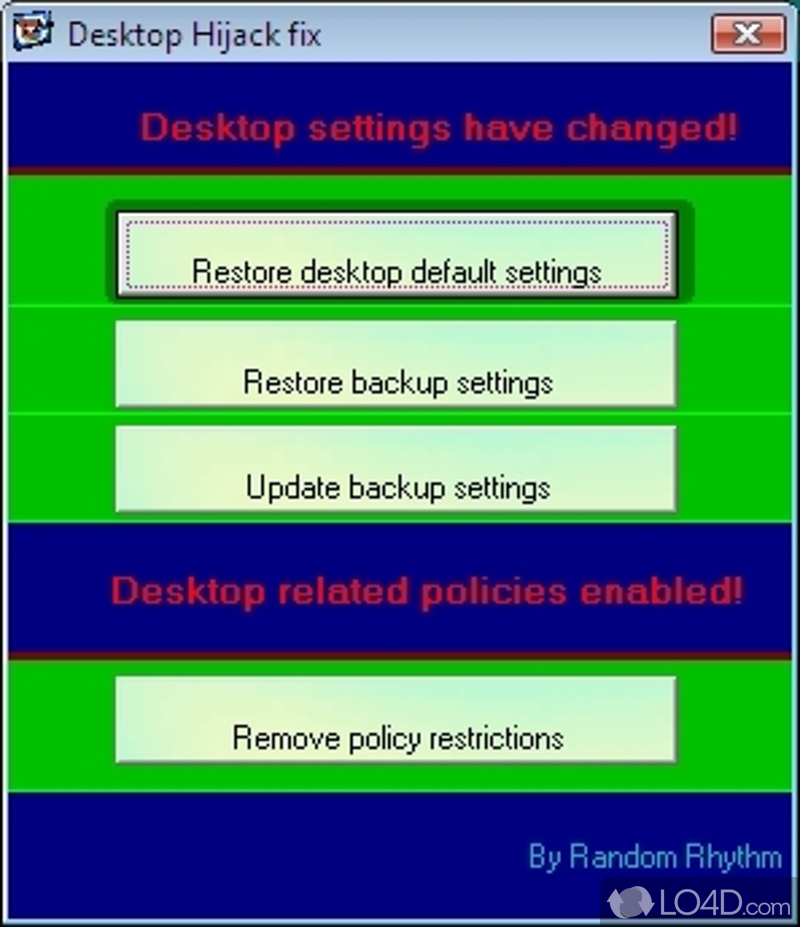 Repair most problems in which normal background is not displayed - Screenshot of Desktop Hijack Fix