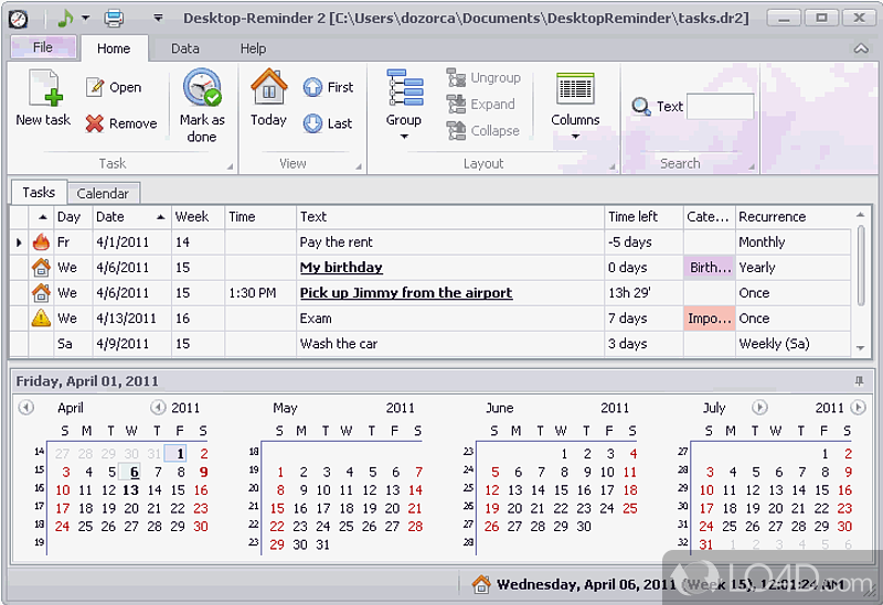 Functioning as a task planner, event reminder - Screenshot of Desktop Reminder
