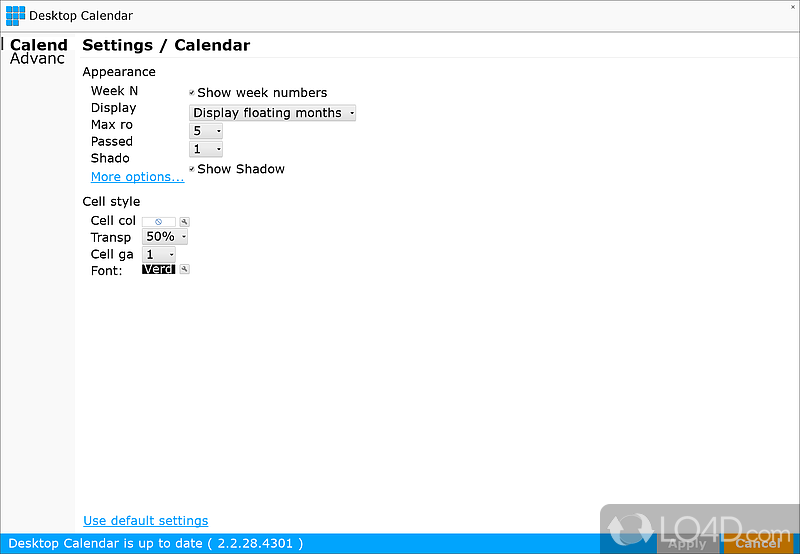 DesktopCal: User interface - Screenshot of DesktopCal