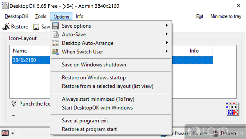 Save and restore the desktop icon positions - Screenshot of DesktopOK