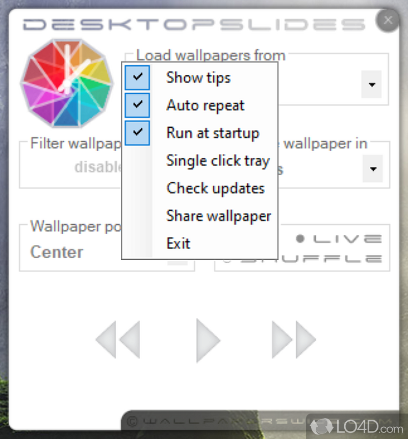 Wallpaper changing options - Screenshot of DesktopSlides