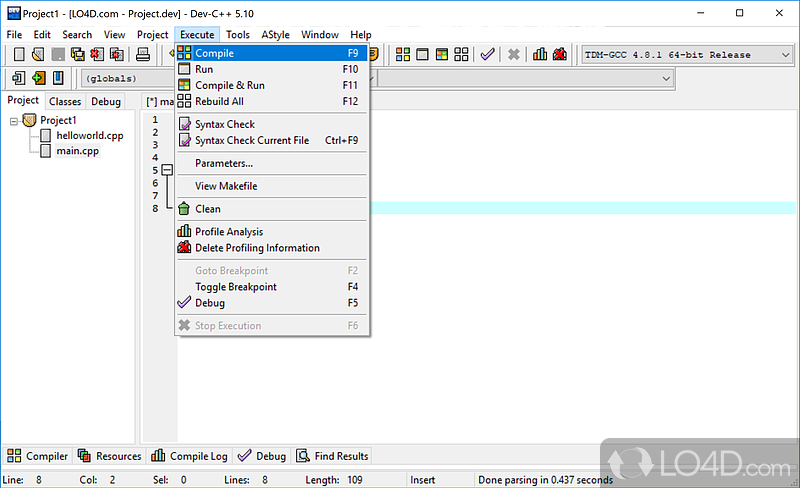 Integrated development environment - Screenshot of Dev-C++ Portable