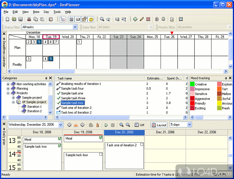 Personal day planning software, time tracking - Screenshot of DevPlanner