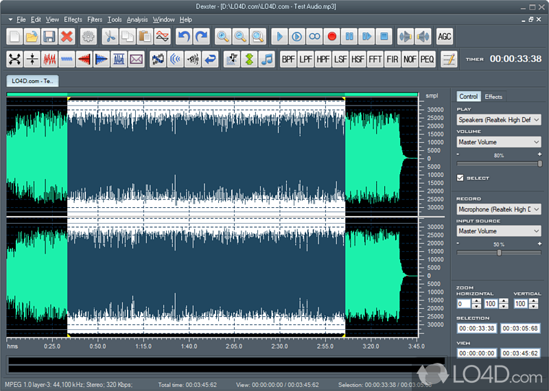 Record audio input, edit songs, apply effects and mix digital audio tracks - Screenshot of Dexster
