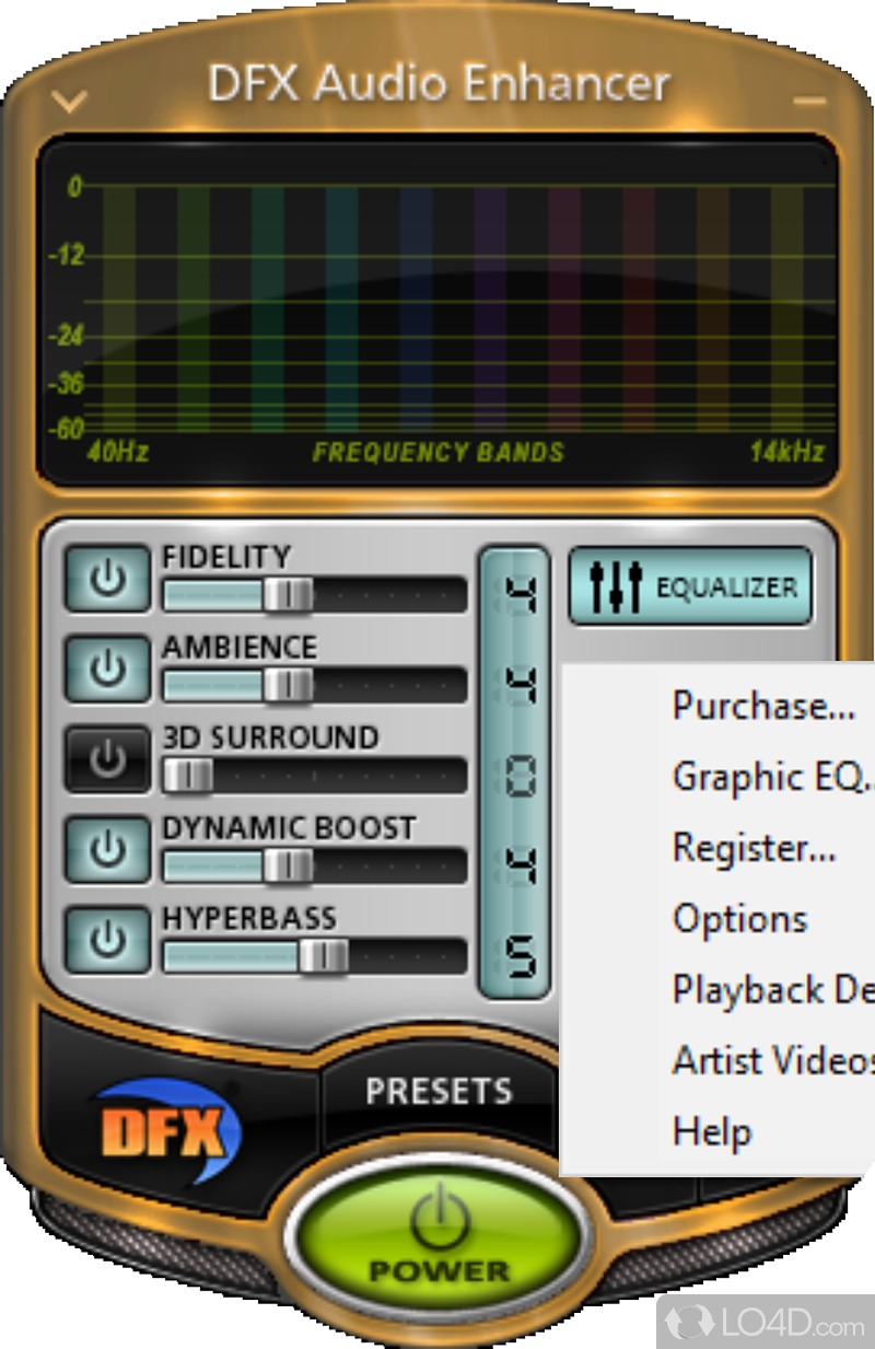 Supports many popular audio players and services - Screenshot of DFX Audio Enhancer