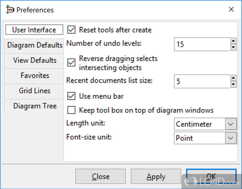 Dia Diagram Editor: User interface - Screenshot of Dia Diagram Editor