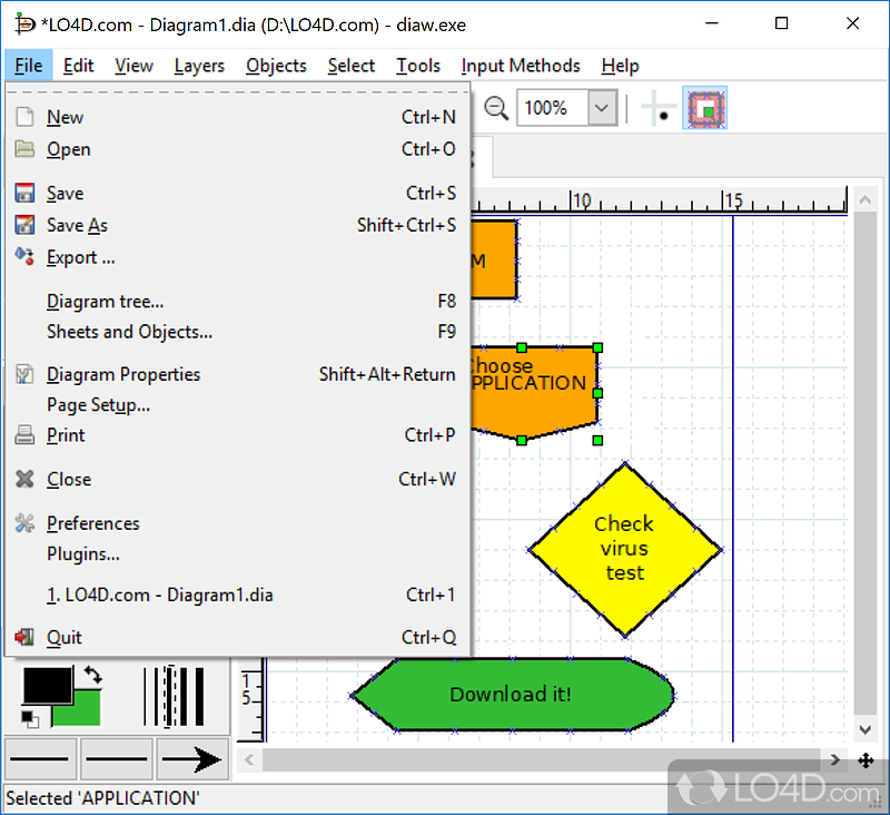 Creating technical diagrams - Screenshot of Dia Diagram Editor