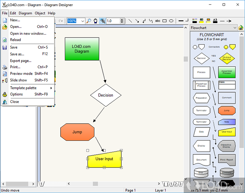 Create UML diagrams, flowcharts - Screenshot of Diagram Designer